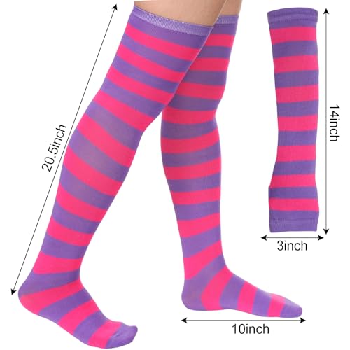 Image of Tongcloud Women's Striped Knee High Socks, Over Knee Thigh High Socks, Arm Warmer and Fingerless Gloves Set