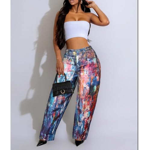 Women's Casual Cargo Demin Pants High Waist Jeans Color Block Pants Y2K Trendy Streetwear2