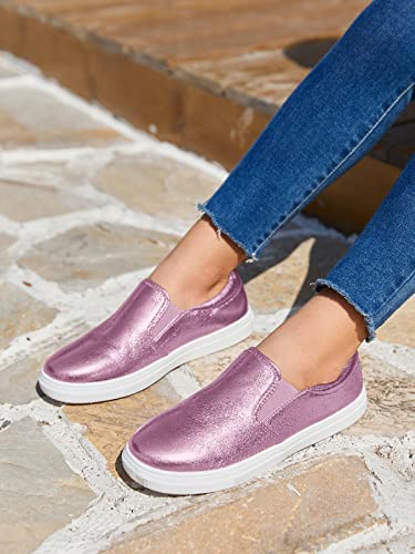 Eileency Boys Girls Shoes Glitter Loafers Kids Slip On Walking Casual Sneakers Pink #TOP2