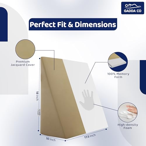 Image of GADDA CO Wedge Cushion | 2 Years Warranty |Orthopedic Wedge Pillow for Sleeping, Acid Reflux & GERD Relief |Memory Foam Leg Elevator Cushion for Pregnancy, Back Support | Beige, 18L x 17.5W x 10H Inch