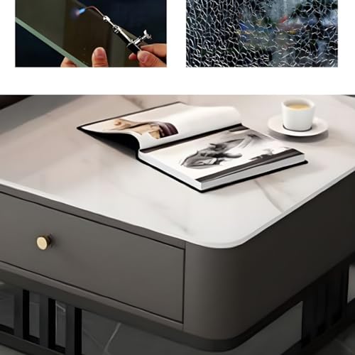 Image of Handmade Drawer Square 20 inchx20 inch Coffee Table /Nesting Table /Side Table /Center Table with Marble Finish Top for Living Room /Drawing Room (Black & White)