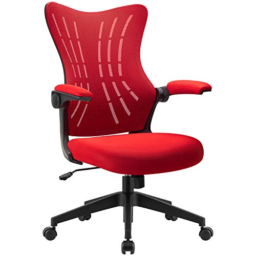 Furmax Office Desk Chair With Flip Up Arms, Mesh Mid Back Computer Chair Swivel Task Chair With Ergonomic Lumbar Support (Red) #TOP12