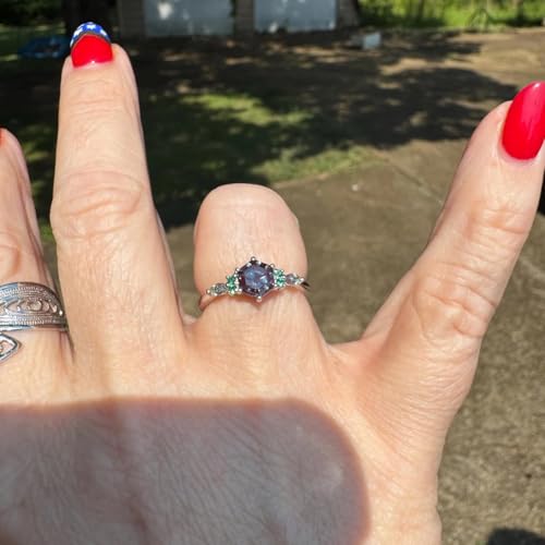 Hexagon Cut Alexandrite Ring – Vintage Rose Gold Dainty Engagement Ring for Women – Marquise & Emerald Cut Gemstone Ring – Unique Promise Ring Gift3