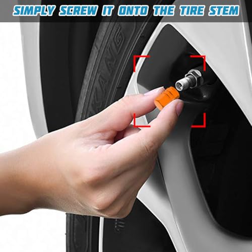 Image of Osilly Car Tire Stem Valve Caps, 8 PCS Aluminum Alloy Valve Stem Covers, Leak-Proof Tire Cap Cover Accessories, Hexgon Style Wheel Air Valve Caps for SUV Car Bike (Orange)