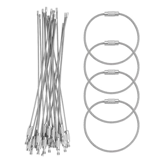 Lunza 20 Piezas 25cm Alambre de Acero Inoxidable Llaveros, Cadenas para Llaveros con Cierre de Bucle de Cable, Alambre Llaveros Cable, para Colgar Artículos al Aire Libre,Llaves,Etiquetas de Equipaje