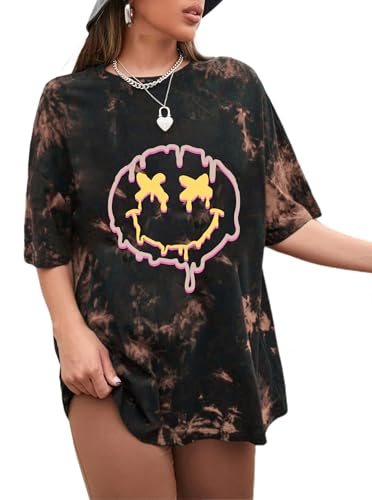 Image of Remidoo Women's Casual Oversized T Shirt Short Sleeve Graphic Tee Letter Tie Dye Shirts