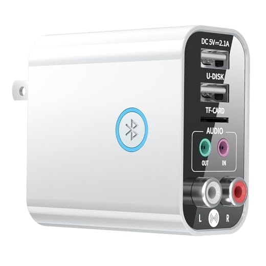 2 in 1 USB TF Card Bluetooth Transmitter Receiver and Wall Multifunctional Charger Block, YamPort Bluetooth Audio Adapter Plug, Dual-Fast Charging, 3.55mm Aux, App, Button and Remote Control