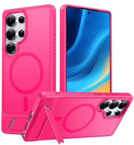 Image of FNTCASE for Samsung Galaxy S25-Ultra Case: [Magnetic Stand] [Compatible with Magsafe] Translucent Matte Military Grade Shockproof Drop Rugged Protective Phone Cover, Hot Pink