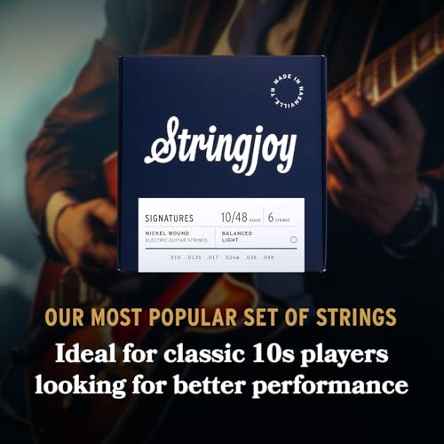 Stringjoy BAL10 Handmade Nickel Wound Electric Guitar Strings, Balanced 10s (Light 10-48), 1-Pack
