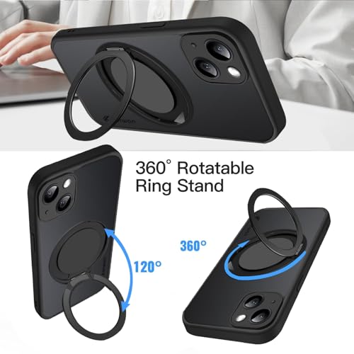 Image of KARWAN Tough Shockproof Armor Back Case Cover Compatible with iPhone 13 with 360 Degree Rotation Magnetic Attraction Ring Holder Heavy Duty Rugged Cover with Magnetic MagEase Wireless Charging (Black)
