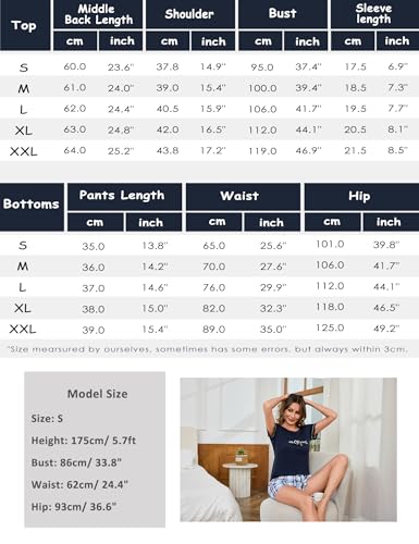 Leversic Piżama damska krótka piżama letnia damska piżama damska bawełniana krótki rękaw szorty dwuczęściowa piżama damska z bocznymi kieszeniami S-XXL, czarne, S