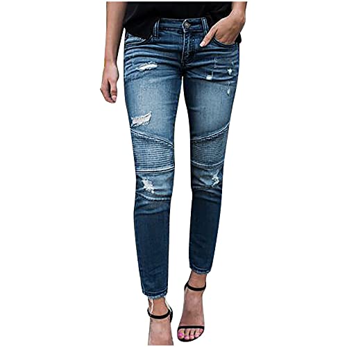 Generisch Mujeres Casual Cintura Alta Fina Grieta Súper Comfy Classic Slim Denim Jeggings Mujer 44, azul claro, S