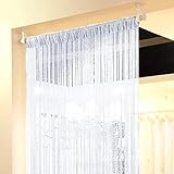 Topixdeals Door Fringe Curtain,Door Curtains,Rare Flat Silver Ribbon Door String Curtain Thread Fringe Window Panel Room Divider Cute Strip Tassel Party Events (1 Pack, White)
