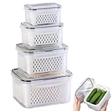 AXVRAV K&uuml;hlschrank Organizer 4er Set &ndash; Frischhaltedosen mit Deckel & Siebeinsatz (380+800+1700+3150ml) &ndash; Stapelbare Frischhalteboxen f&uuml;r Obst Gem&uuml;se Salat & Beeren