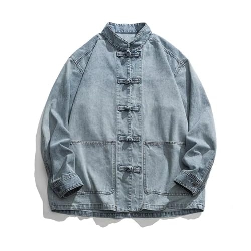 Autumn Mens Chinese Style Tang Suit Washed Denim Top Stand Collar Denim Jacket Men Casual Coat Jacket Men2