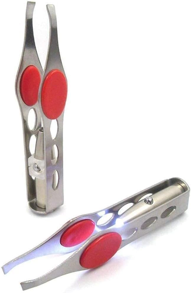 2 pinzas plateadas con luz LED para depilación, herramienta de maquillaje, cejas, pestañas para mujeres, vello facial, recortador de pestañas, pinzas de cabello, encarnadas para eliminación de mujeres