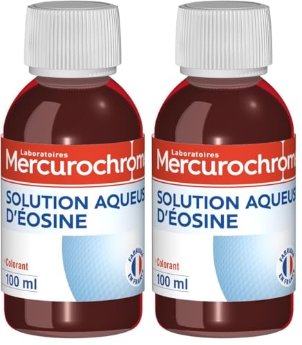 MERCUROCHROME - Solution Aqueuse d'éosine - 100 mL - Peut être utilisée comme Colorant - A utiliser diluée dans une base cosmétique - Fabriqué en France (Lot de 2)