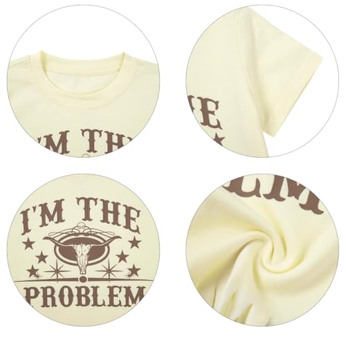 Image of Girls Western Shirt Toddler Tassels Cowgirl T-Shirt Im The Problem Country Concert Shirts Summer Short Sleeve Top