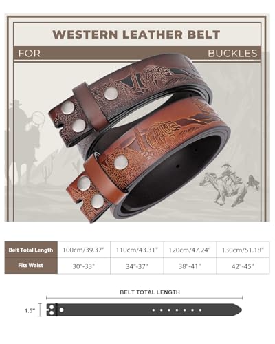 Image of BELTROAD 2 Pack Western Leather Belt Strap for Men Women Cowboy Cowgirl Leather Mens Belts for Jeans Gift Belt without Buckle