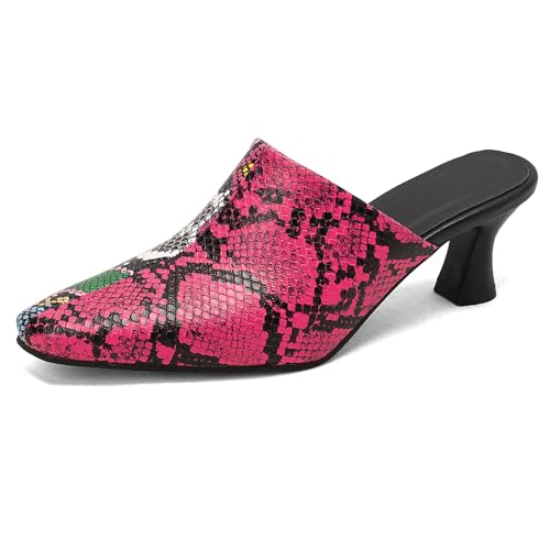 Image of Lroey Reoly Women Mules, Pointed Toe Mid Heel Sandals Slip On Kitten Heel Mules, 15325CPJ Pink Size 6 UK/40