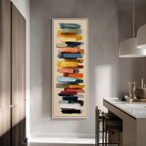 Toile à coups de pinceau horizontaux œuvre d'art verticale colorée 195cm