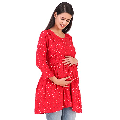 Image of ZUVINO Women's Maternity Feeding Top with Zip for Easy Nursing | Stylish Feeding Tops for Jeans | Maternity Short Kurti for Mothers | Nursing Dress for Women | 100% Rayon