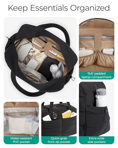 Image of BAGSMART Gym Bag for Women, Lightweight Puffer Duffle Bag 2-PC Travel Bag, 31L Weekender Overnight Bag Quilted Carry On Tote Bag, Diaper Hospital Dance Bag for Travel, Gym, Water Resistant
