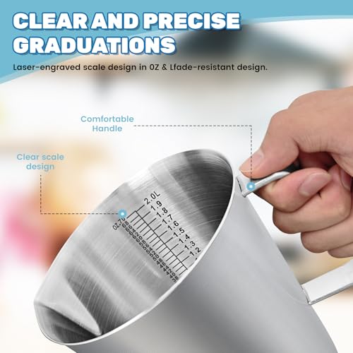 Jarra medidora grande 2 L de acero inoxidable con tapa y mango miniatura 7