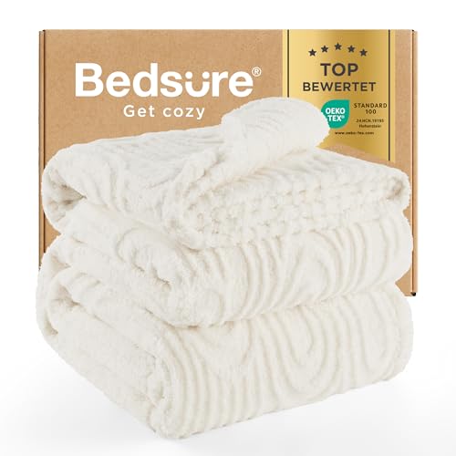 BEDSURE Kuscheldecke Flauschig Decke Fleecedecke – Weiche Warme Grobe Korddecke Gemütlicher Sofadecke XXL, Kuscheldecke Große, Kokosnuss-Milch, 240 x 220 cm