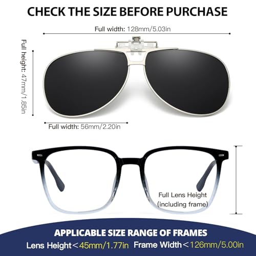 Trysee Polarized Clip on Sunglasses Over Prescription Glasses Aviator Style UV400 Protection Flip Up TS-CO-0133