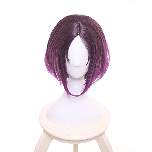 MUZI WIG Courte Anime Cosplay Perruque pour Elma Joui Perruque Violet Dégradé Perruque Synthétique avec Bonnet de Perruque Gratuit Cover