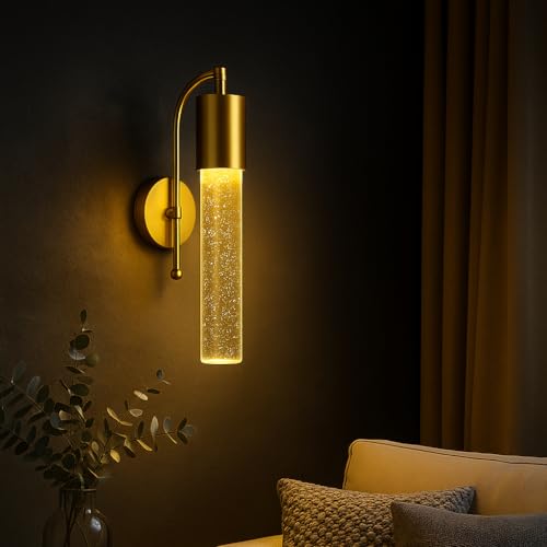 Image of Lampmaster Aurora Modern Decorative Crystal Bubble Wall Lamp | Gold LED Sconce with 3 Color Modes | Home Interior Light for Living Room, Bedroom, Mandir, Balcony, Hallway | Indoor | Pack of 2