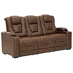 Signature Design by Ashley Owner's Box Faux Leather Power Reclining Sofa with Adjustable Headrest, Brown