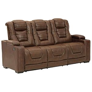 Signature Design by Ashley Owner’s Box Faux Leather Power Reclining Sofa with Adjustable Headrest, Brown