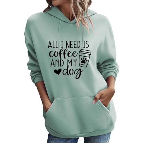 BOYRMSLGY Dog Mama Hoodies for Women All I Need Is Coffee And My Dogs Funny Graphic Letter Print Sweatshirt Coffee Lover Gift