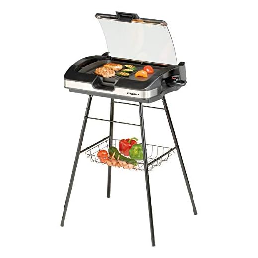 Cloer 6720 Barbecue-Grill mit Aluminium-Druckgussplatte, Antihaftbeschichtet, Glasdeckel, 2200 Watt, Grillfläche: 29 Barbecue-Grill, silber, schwarz