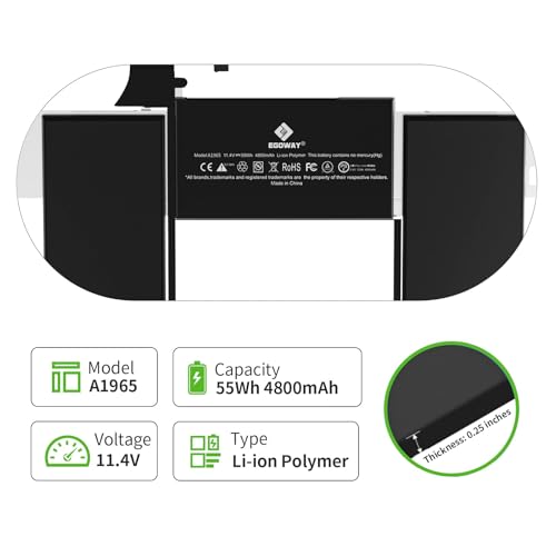 Image of A1708 A2159 A2289 A2338 Battery, Egoway Replacement Battery for A1713 A2171, Compatible with Mac Book Pro 13 Inch (Late 2016, Mid 2017, Mid 2019, 2020), EMC 2978 3164 3301 3456 3578