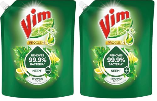 Vim Dishwash Anti Bac Liquid, Neem, 2 Ltr (Pack of 2)