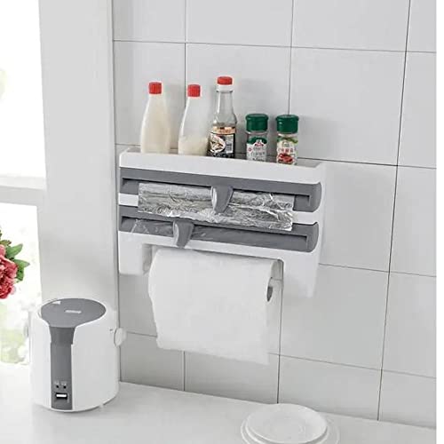 Suporte Rolo Papel Toalha Alumínio Porta Temperos De Parede