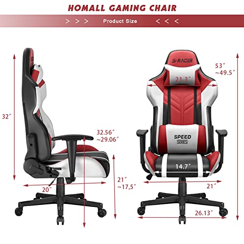 Homall Gaming Chair Racing Style High-Back Pu Leather Office Chair Computer Desk Chair Executive And Ergonomic Swivel Chair With Headrest And Lumbar Support (Red) #TOP2