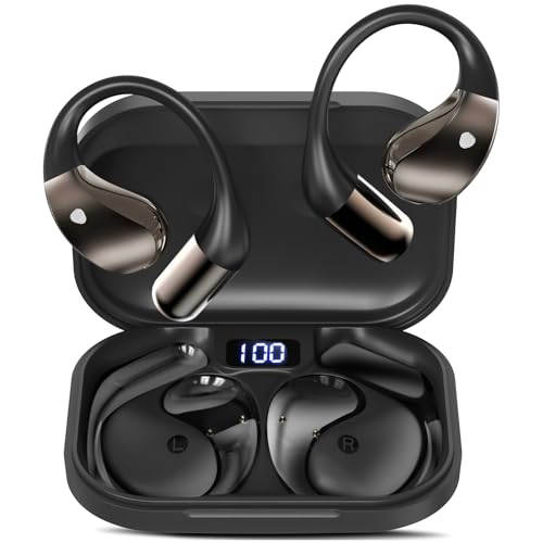 Conyat Open-Ear Bluetooth Earbuds with Hook Design, Long Battery Life, Clear Calls, Lightweight, Secure Fit, Workout Ready, DeepBlack