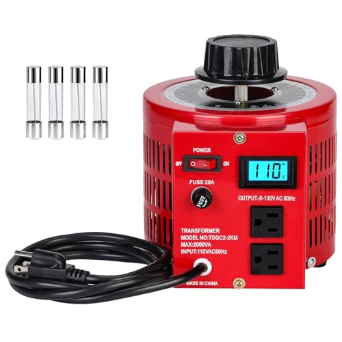 2000VA Variable AC Power Supply Voltage Transformer Voltage Regulator Transformer Converter Auto Variable with LCD Display 110V Input 0-130V Output AC Voltage Stabilizer