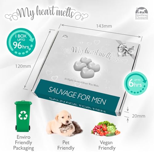 Sauvage for Men Wax Melts - 16 x 5g Heart Shaped Wax Melts, Inspired Aftershave Men Sauvage High Street Scent in a Presentation Box, Spotless Leopard Candle Gift Sets - Made in UK - Image 2