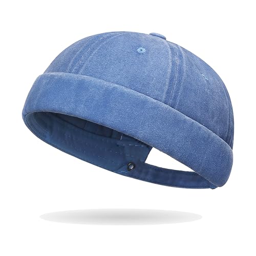 Image of Classic Vintage Style Solid Color Sailor brimless Skull hat Casual Washed Cotton Rolled Cuff Harbour Hat