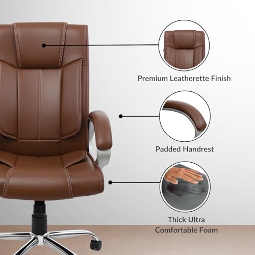Image of activa Ergonomic Office Chair | Premium Leatherette Boss Chair with Padded Seat & Backrest | Adjustable Height Seat for Work /Study /Gaming (Kylie, Brown)