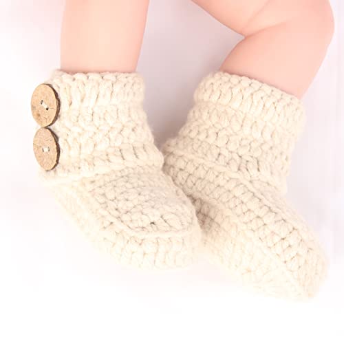 Zefen Knit Crochet Baby Booties Newborn Socks Handmade Shoes Deep (Ivory, Small) #TOP4