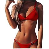 Crème Hydratante Dessus De Fil Fond Roulé 40d Bikini Top Magazine Bikini Short De Bain Rose Bikini des Années 80 Parties Inférieures pour Femmes Recouvrir D'underwire Long Bikini (Red, L)