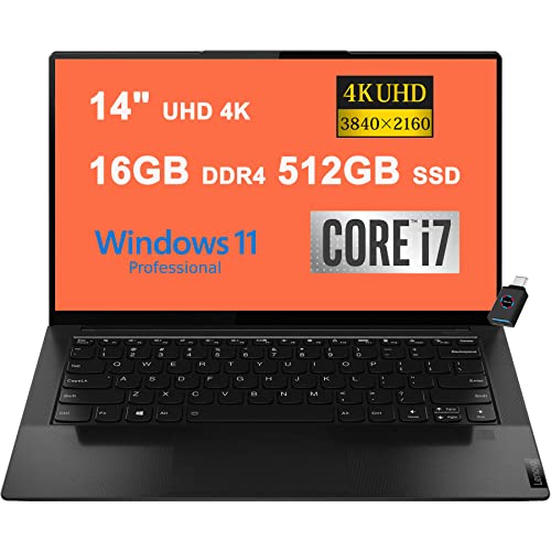 Lenovo Ideapad Slim 9I 14 Business Laptop | 14" Uhd 4K Multi-Touch (500Nits) | 11Th Gen Intel 4-Core I7-1195G7 | 16Gb Ddr4 512Gb Ssd | Fingerprint Backlit Thunderbolt Win11Pro Black + Usb-C Adapter #TOP20