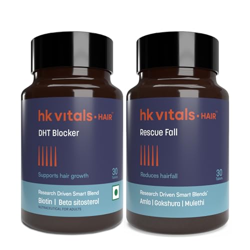 Image of hk vitals DHT Blocker with Biotin, Helps Reduce Hair Fall, 30 No with Hair Rescue Fall, 30 Tablets