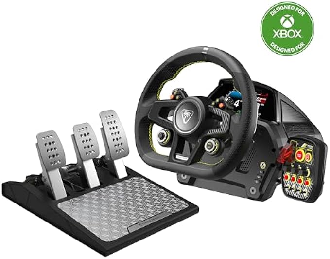 Turtle Beach VelocityOne Race Wheel & Pedal System Licensed for Xbox Series X|S, Xbox One, Windows 10 & 11 PCs – Force Feedback, Three Pedals & Magnetic Paddle Shifters, Hall Effect Sensors